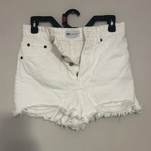Zara White Distressed Jean Shorts